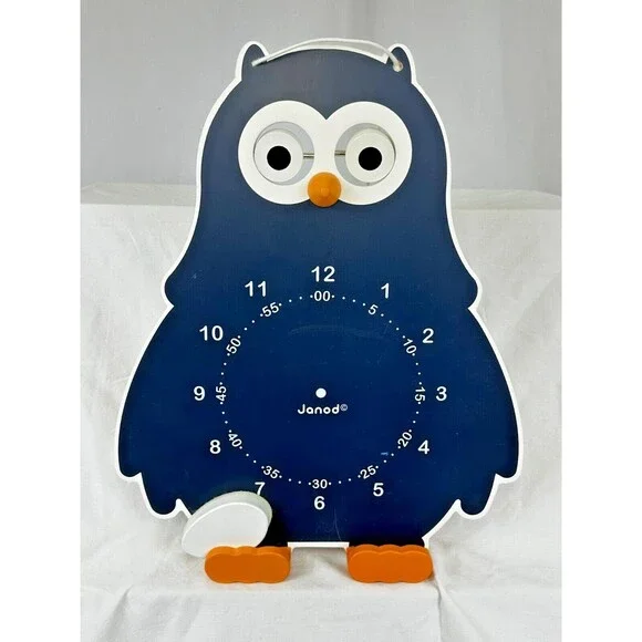 JANOD Owly Teaching/Learning Clock Time Toy w Chalkboard + Removable Number Pegs - Picture 6 of 10